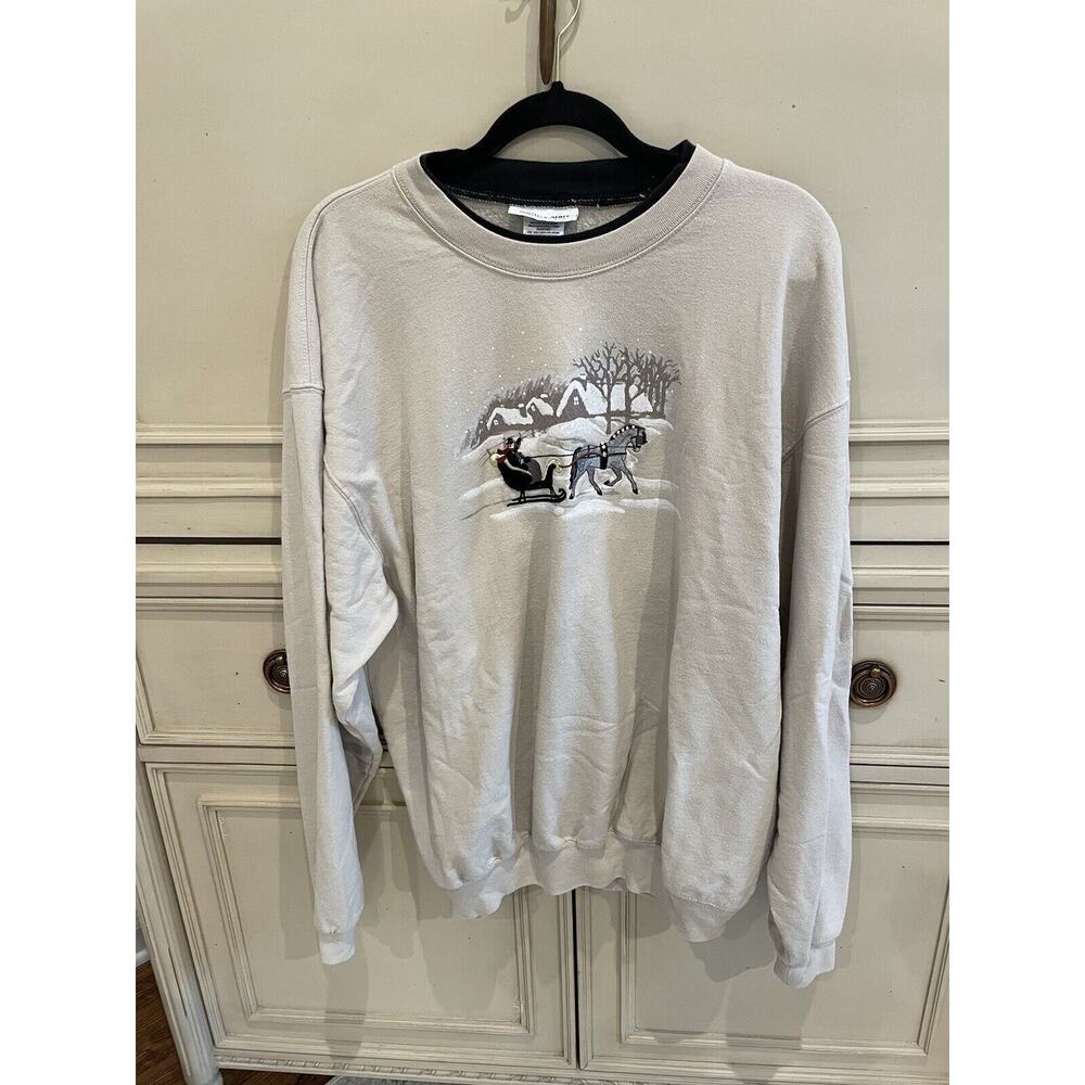 Neutral Gray Holiday Crewneck Sweatshirt with Winter Scene
